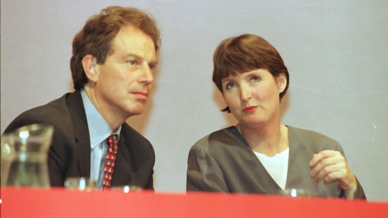 Social Security Secretary Harriet Harman is joined by Prime Minister Tony Blair, at the Labour Party conference in Brighton