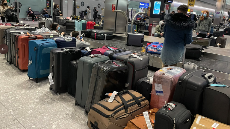 Unattended luggage was seen building up following the chaos. Pic: @JackMLawrence