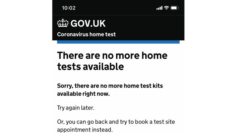 Screen Grab از Gov.uk می گوید که دیگر آزمایش خانگی در دسترس نیست
