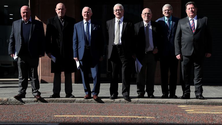 File photo dated 20/3/2018 of even of the 14 'Hooded' men, who were kept in hoods interned in Northern Ireland in 1971, (from left) Jim Auld, Patrick McNally, Liam Shannon, Francis McGuigan, Davy Rodgers, Brian Turley and Joe Clarke. Senior officers are waiting for a Supreme Court ruling on whether the Police Service of Northern Ireland is sufficiently independent to carry out investigations into two events during the Troubles in Ulster half a century ago. S 