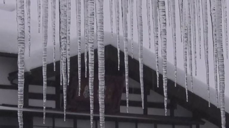 Large icicles form on structures in Japan