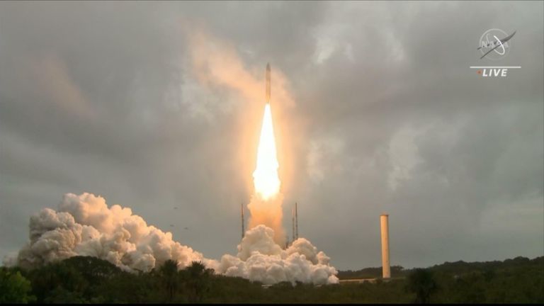 The moment the James Webb telescope was launched into space