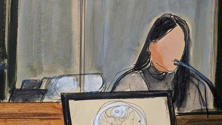 'Jane' gives evidence at Ghislaine Maxwell's trial. Pic: AP