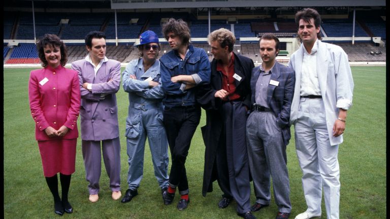 Live Aid Press Conference at Wembley Arena London, UK - 10 Jun 1985
Janice Long Adam Ant Elton John Bob Geldof Gary Kemp Midge Ure and Tony Hadley

10 Jun 1985