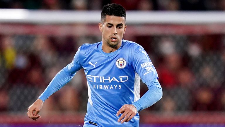 Manchester City&#39;s Joao Cancelo during the Premier League match at the Brentford Community Stadium