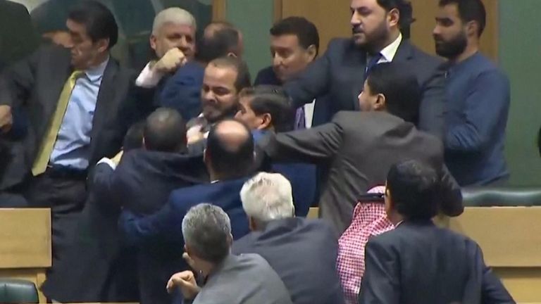 Several Jordanian MPs fight during Parliament session