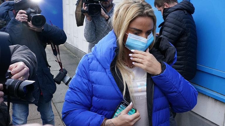 Katie Price arrives at Crawley Magistrates&#39; Court in West Sussex to be sentenced for drink-driving. Picture date: Wednesday December 15, 2021. 