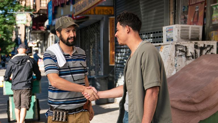 Lin-Manuel Miranda with Anthony Ramos on the set of In The Heights. Pic: Macall Polay/Warner Bros