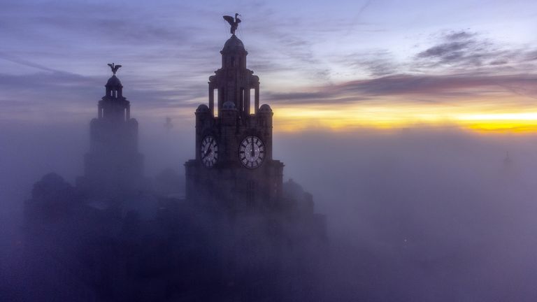 Fog over the Liver Buildings this week