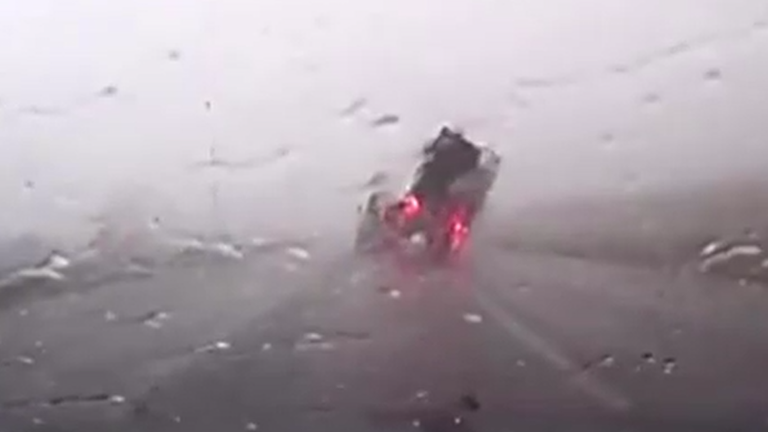 Dashcam captures moment high winds topple moving truck near Lincoln, Nebraska.