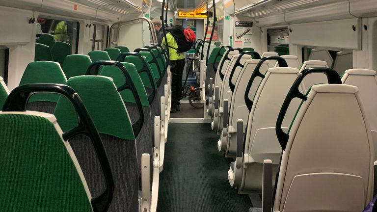 A near empty quiet carriage on the 0633 train from Maidenhead to Paddington as work from home guidance by the government has started on Monday. The UK Covid alert level was raised to Level 4, up from Level 3, following the rapid increase in the number of Omicron cases being recorded. Picture date: Monday December 13, 2021.
