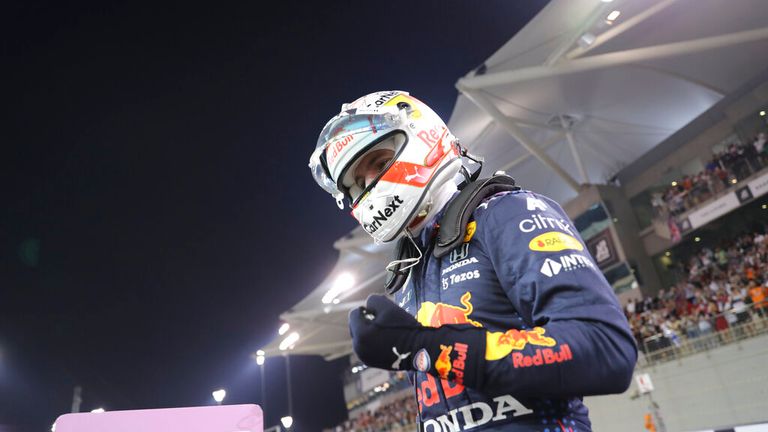 Red Bull driver Verstappen waves after winning pole position for the F1 Abu Dhabi Grand Prix Pic: AP 
