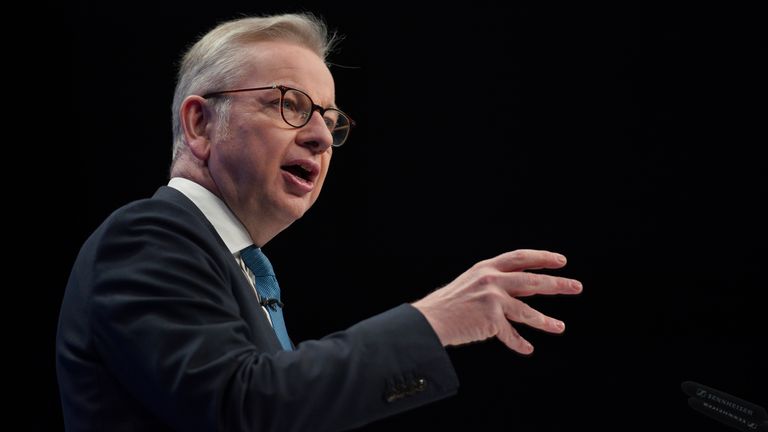 Communities Secretary Michael Gove giving his keynote address during the Conservative Party Conference in Manchester