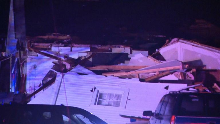 Buildings were destroyed after a tornado hit four US states including Missouri, pictured