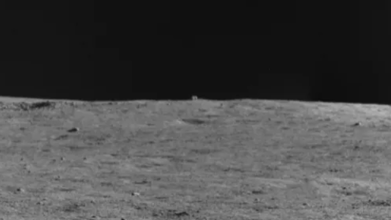 The Chinese lunar exploration mission identified a &#39;mysterious hut&#39; on the horizon of the moon. Pic: CNSA/Our Space