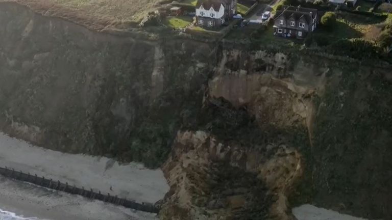 Cliff slides away in Mundesley, Norfolk
