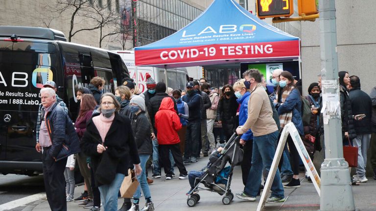 COVID-19 Pop-Up Test Center seen in midtown in New York City. Pic: AP


