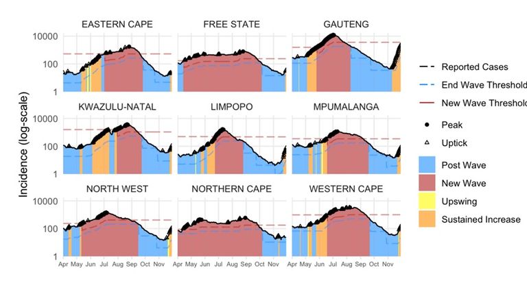 Data from the South African Covid-19 monitoring consortium shows the impact of Omicron. Pic: SACMC Epidemic Explorer