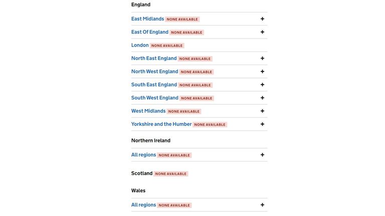 There were no PCR tests available across the UK on Thursday morning