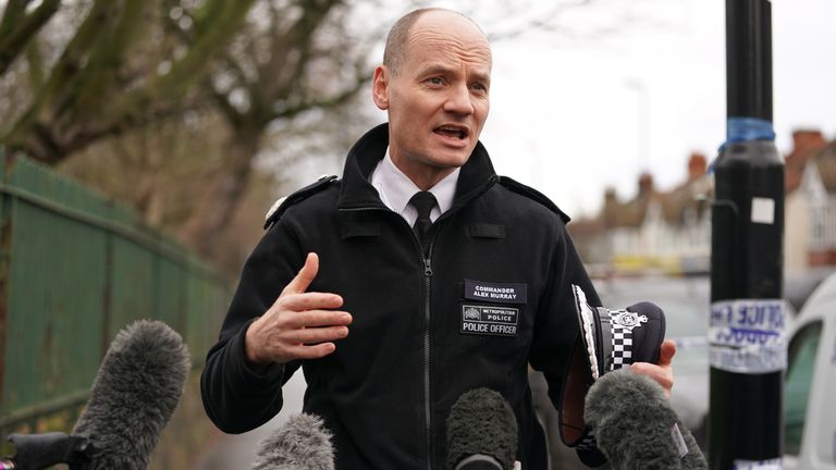 Metropolitan Police Commander Alex Murray speaking to the media at Ashburton Park, Croydon, south London