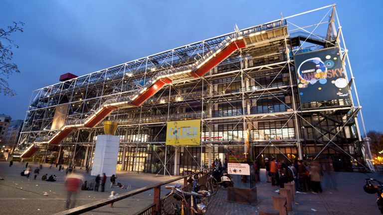 Paris, France, April 04, 2010: Centre Georges Pompidou in Paris at dusk. It houses a Modern Art Museum, a library and a centre for music and acoustic research. Several major exhibitions are organized each year..Pompidou Center at dusk. Paris, France. 