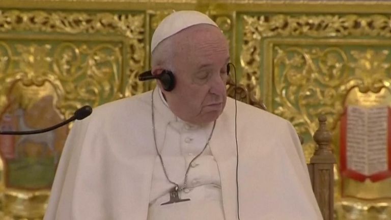 The Pope with his eyes closed