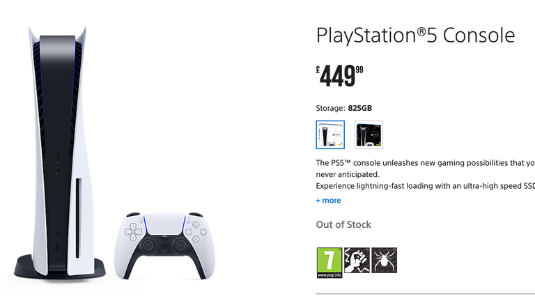 The PlayStation 5 console is listed as &#39;Out of Stock&#39; on Sony&#39;s official site