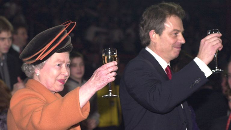 The Queen with Tony Blair, celebrating the start of the new millennium