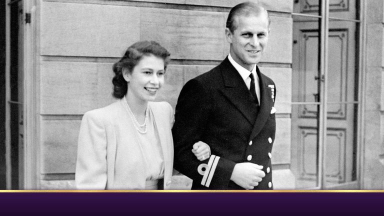 The engagement of Princess Elizabeth to Lieutenant Philip Mountbatten is announced and the happy couple are pictured together at Buckingham Palace.