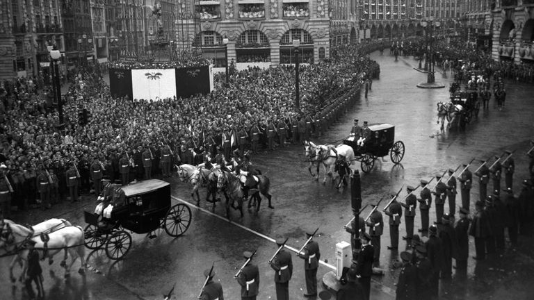 Huge crowds in London for the Queen&#39;s coronation in 1953. Pic: AP