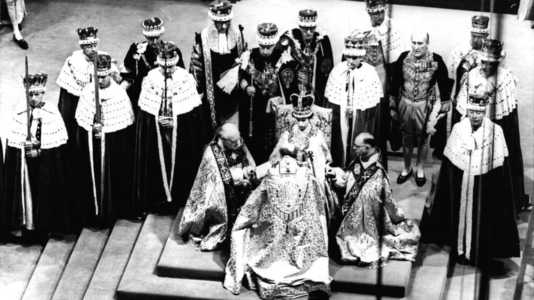 The Queen during her coronation ceremony. Pic: AP