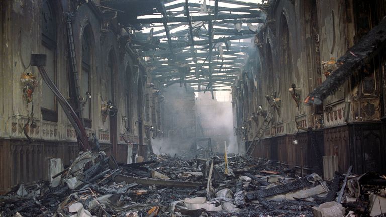 The inside of St George&#39;s Hall at Windsor after the fire