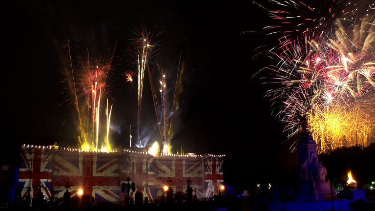 Fireworks light up Buckingham Palace for the Party at the Palace