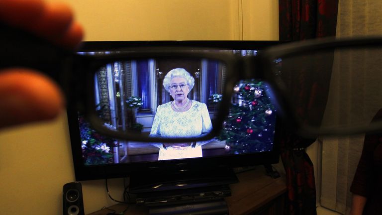 For the first time, Queen Elizabeth II gave a speech in 3d.  Press Association Photo.  Release date: Tuesday, December 25, 2012. See PA story.  Image credits should read: Peter Byrne / PA Wire