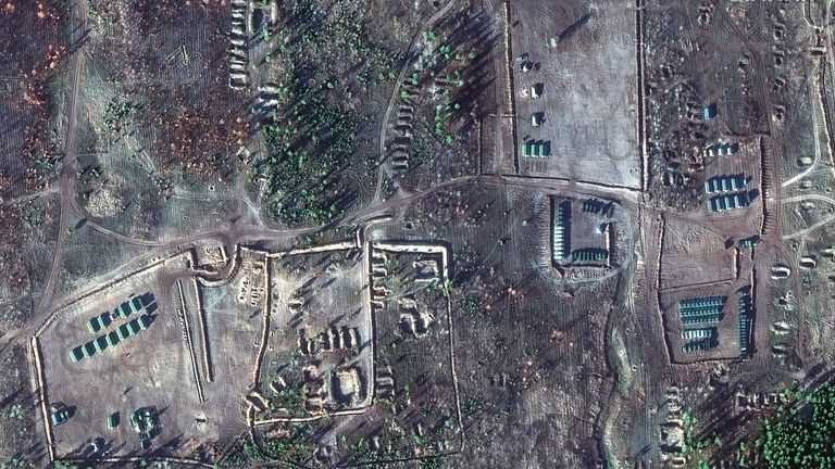 A satellite image by Maxar Technologies taken on 26 November shows a Russian troop location at the Pogonovo training ground in Voronezh region, Russia. Pic: AP