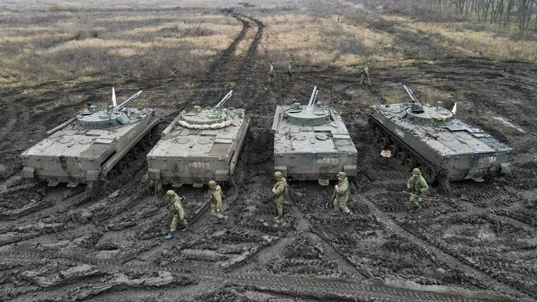 Russian soldiers hold drills in the Rostov region