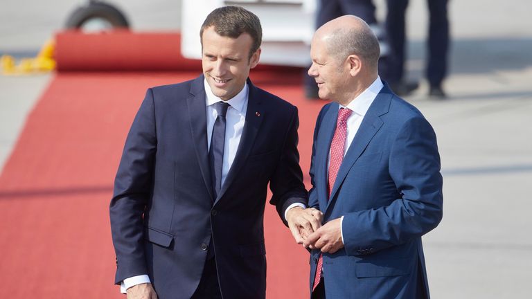 Olaf Scholz is said to be keen to work well with French president Emmanuel Macron, having known him for several years. Pic: AP