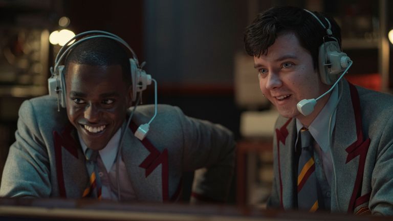 Asa Butterfield as Otis Milburn and Ncuti Gatwa as Eric Effiong in the third season of Sex Education. Pic. Sam Taylor/ Netflix