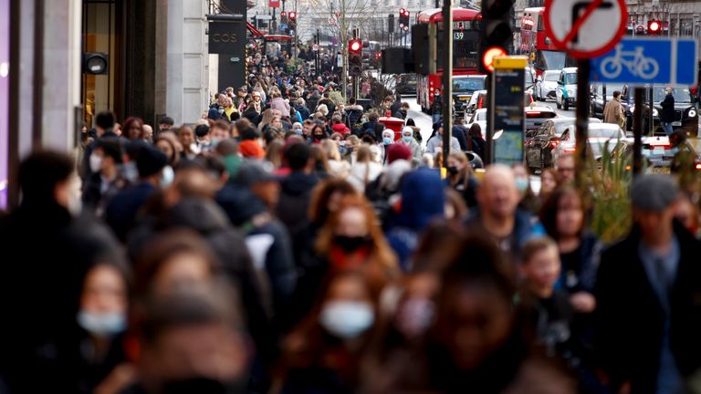 Shoppers in Regent Street in central London. Pic: AP