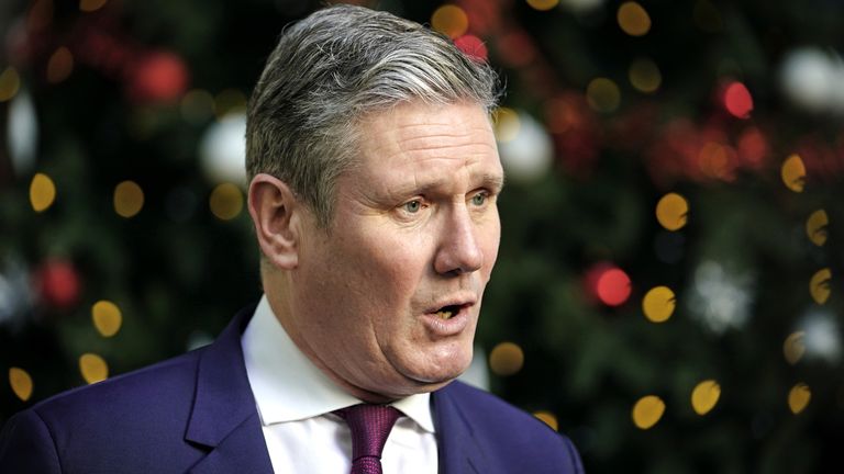 Labour Party leader Sir Keir Starmer speaks to the media outside BBC Broadcasting House, London, after appearing on the BBC1 current affairs programme, The Andrew Marr show. Picture date: Sunday December 12, 2021.

