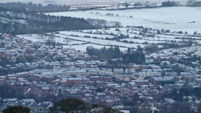 Last Christmas, snow covered houses in Hexham, Northumberland. 