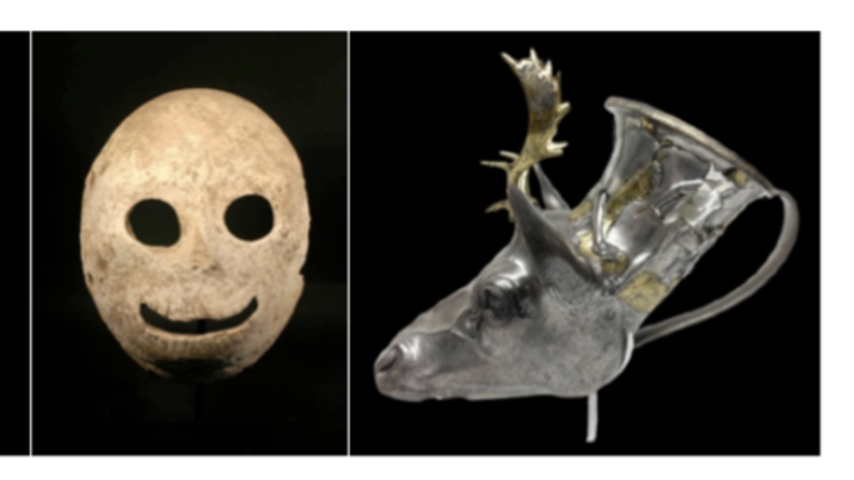 Pictured (from left to right): The Larnax, a Death Mask, and Stag’s Head Rhyton. Pic Manhattan District Attorney office 