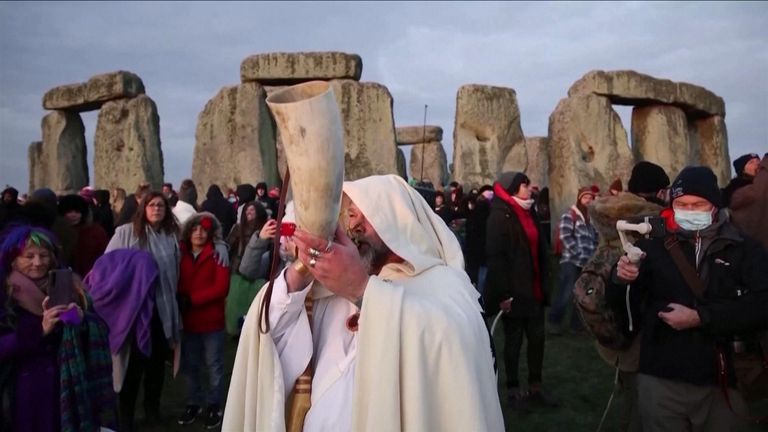 Dozens of people travelled to Stonehenge to watch the Sun come up on the shortest day of the year in the northern hemisphere.