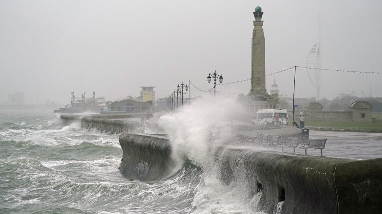 Waves crash against the seafront in Southsea, Portsmouth, as Storm Barra hit the UK and Ireland with disruptive winds, heavy rain and snow on Tuesday. Picture date: Tuesday December 7, 2021.
