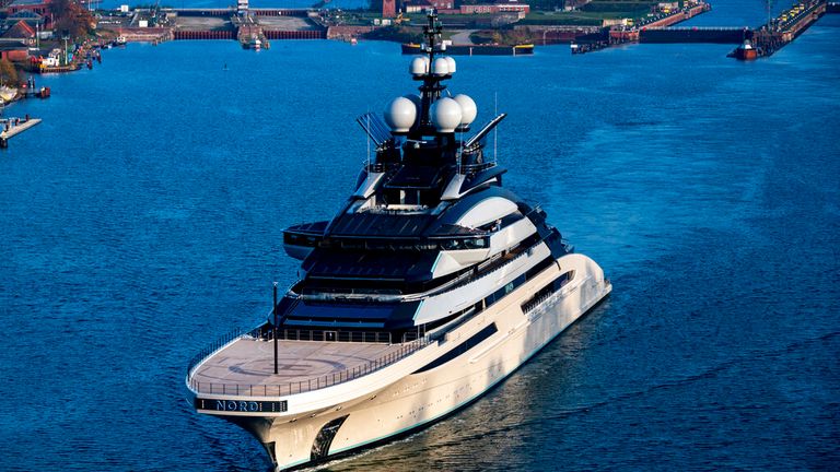The Nord superyacht, owned by a Russian billionaire Alexei Mordashov, featuring a helipad. 