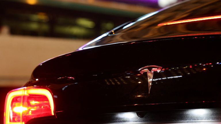 A Tesla logo on a taxi in Paris - an investigation has been launched into Saturday&#39;s accident involving another of the US group&#39;s vehicles in the capital