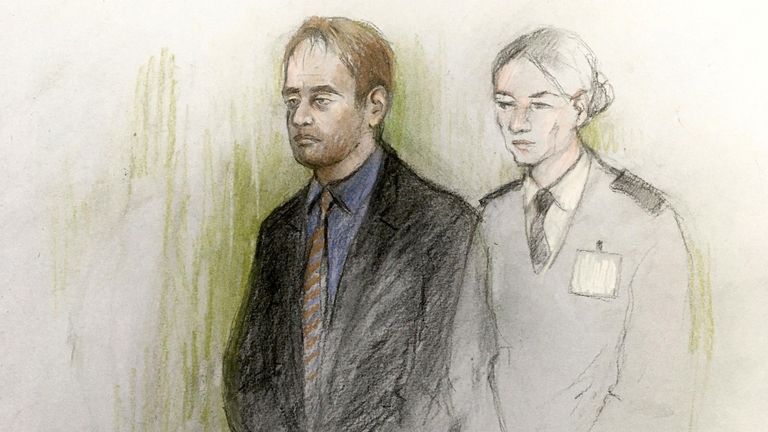 Court artist sketch of Thomas Schreiber, 34, appearing at Winchester Crown Court