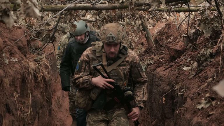 Sky&#39;s Stuart Ramsay explores the World-War-One-style trenches as Ukraine braces itself for war