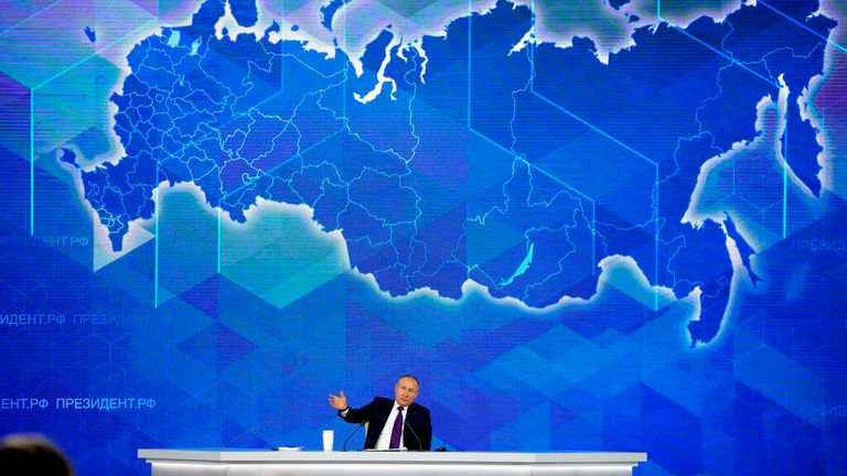 Vladimir Putin has been criticising NATO and the West during his annual news conference