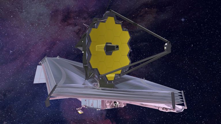 Un rendu d'artiste de ce à quoi ressemblerait le télescope dans l'espace.  Photo : Northrop Grumman/NASA via AP